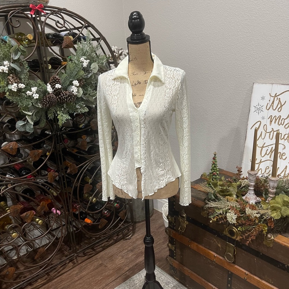 Have Cream Lace Button-Up Top